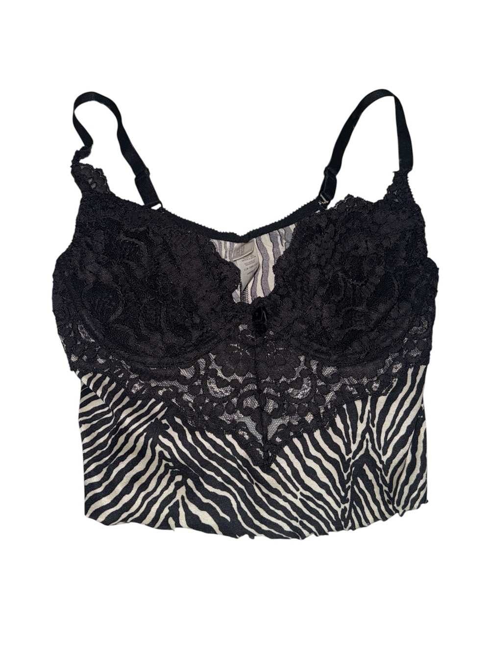 Vintage Victoria's Secret Black Lace Bralette with Black & Cream Zebra Print